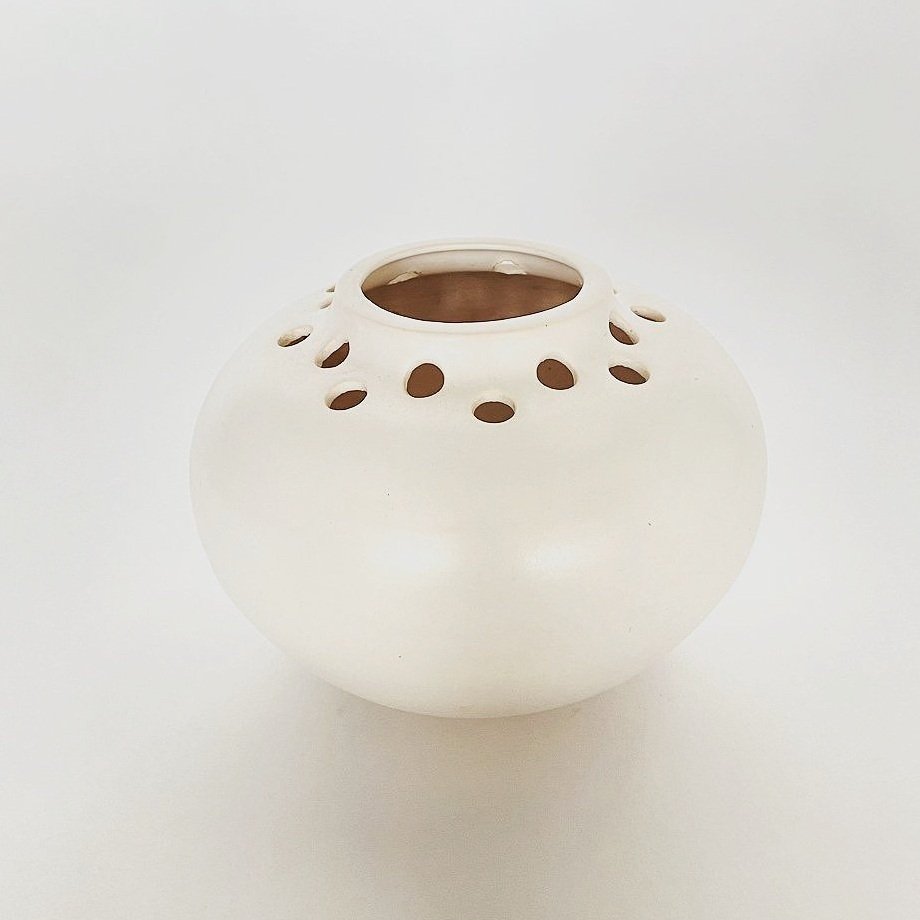 VINTAGE CERAMIC VASE WITH DECORATIVE PERFORATIONS