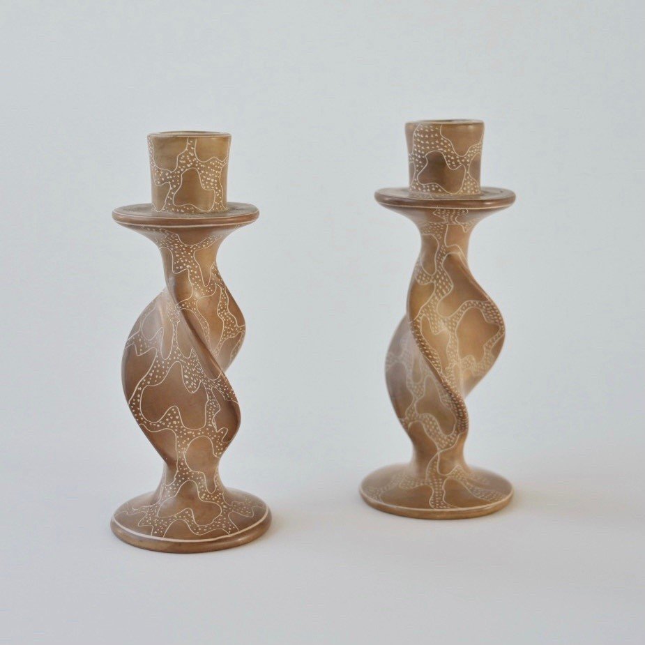 HAND CARVED SOAPSTONE CANDLE HOLDERS