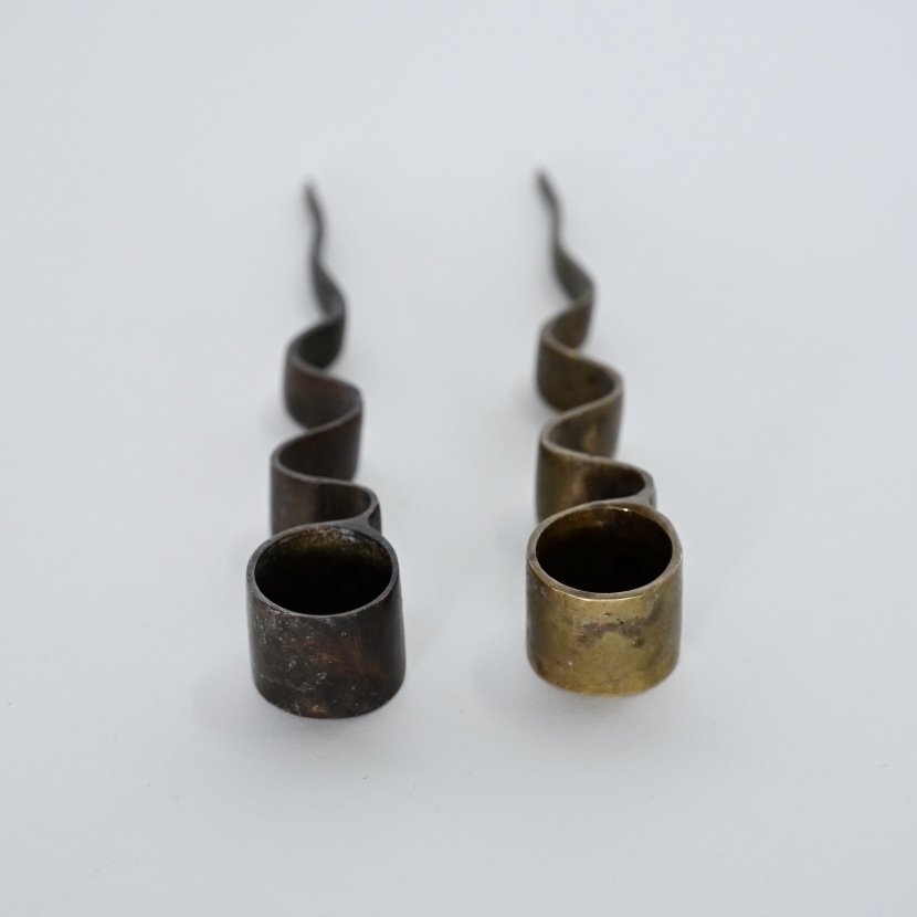 PAIR OF SERPENTINE BRASS CANDLE HOLDERS