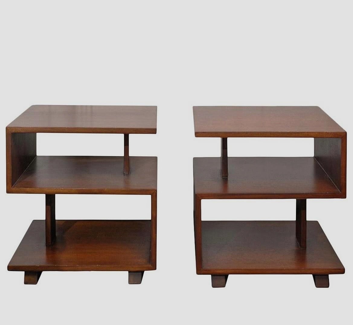 PAIR OF WALNUT THREE TIER END TABLES