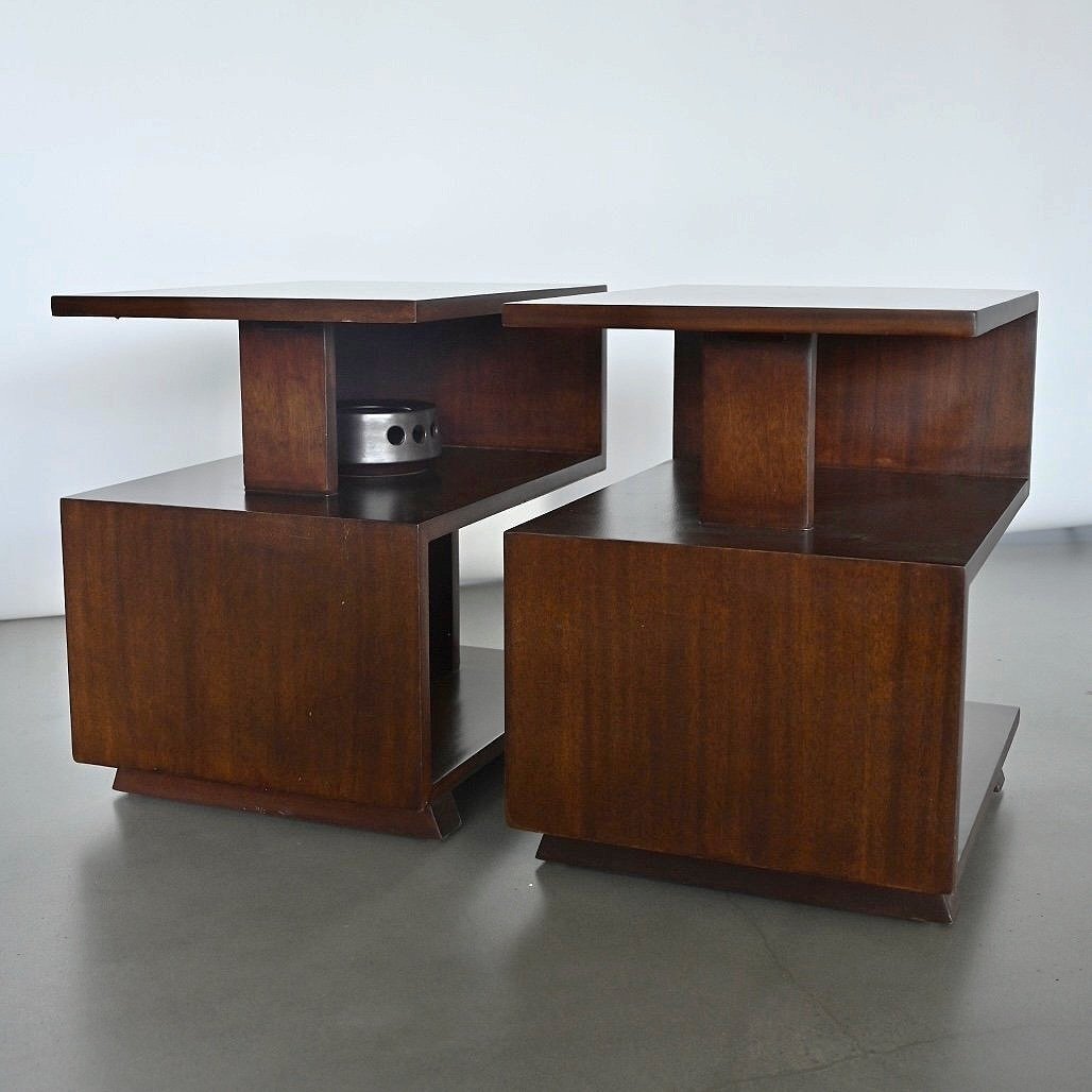 PAIR OF WALNUT THREE TIER END TABLES