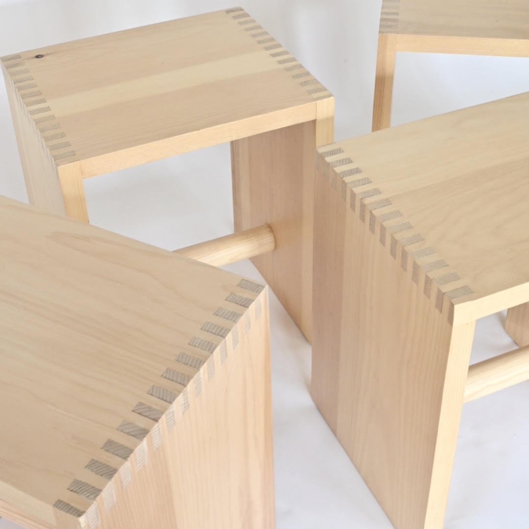 PAIR OF SOLID PINE RECTILINEAR SIDE TABLES / STOOLS
