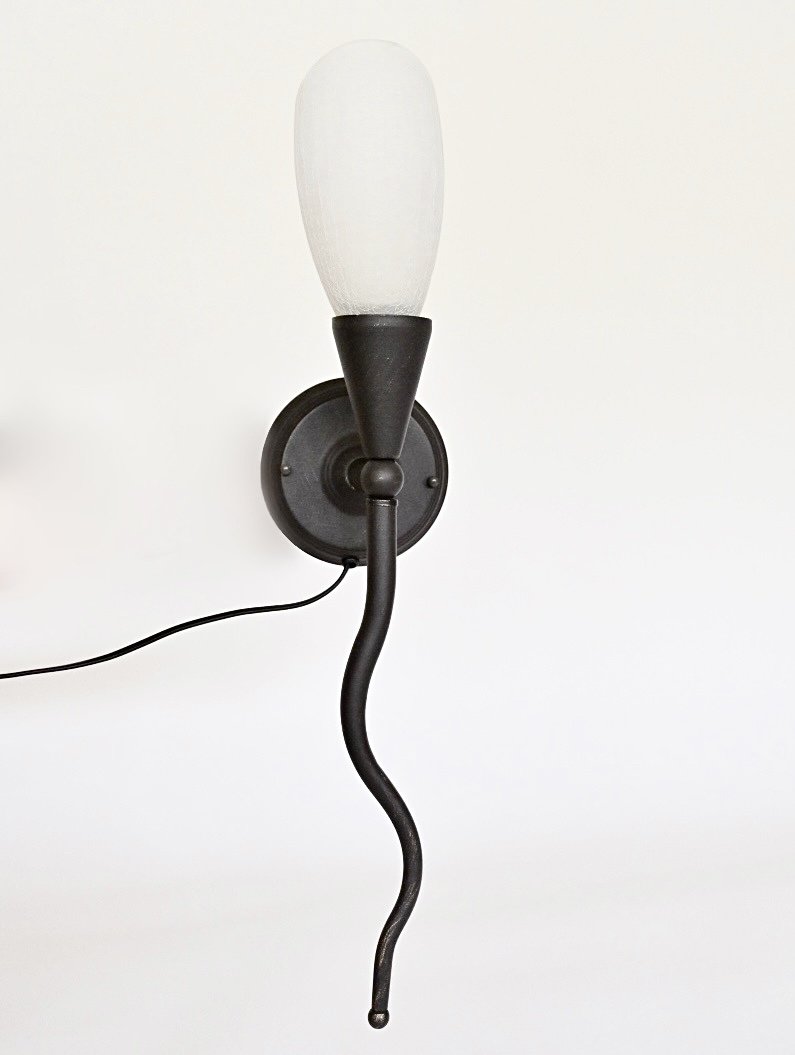 BRONZE SERPENTINE SCONCE WITH FROSTED GLASS SHADE
