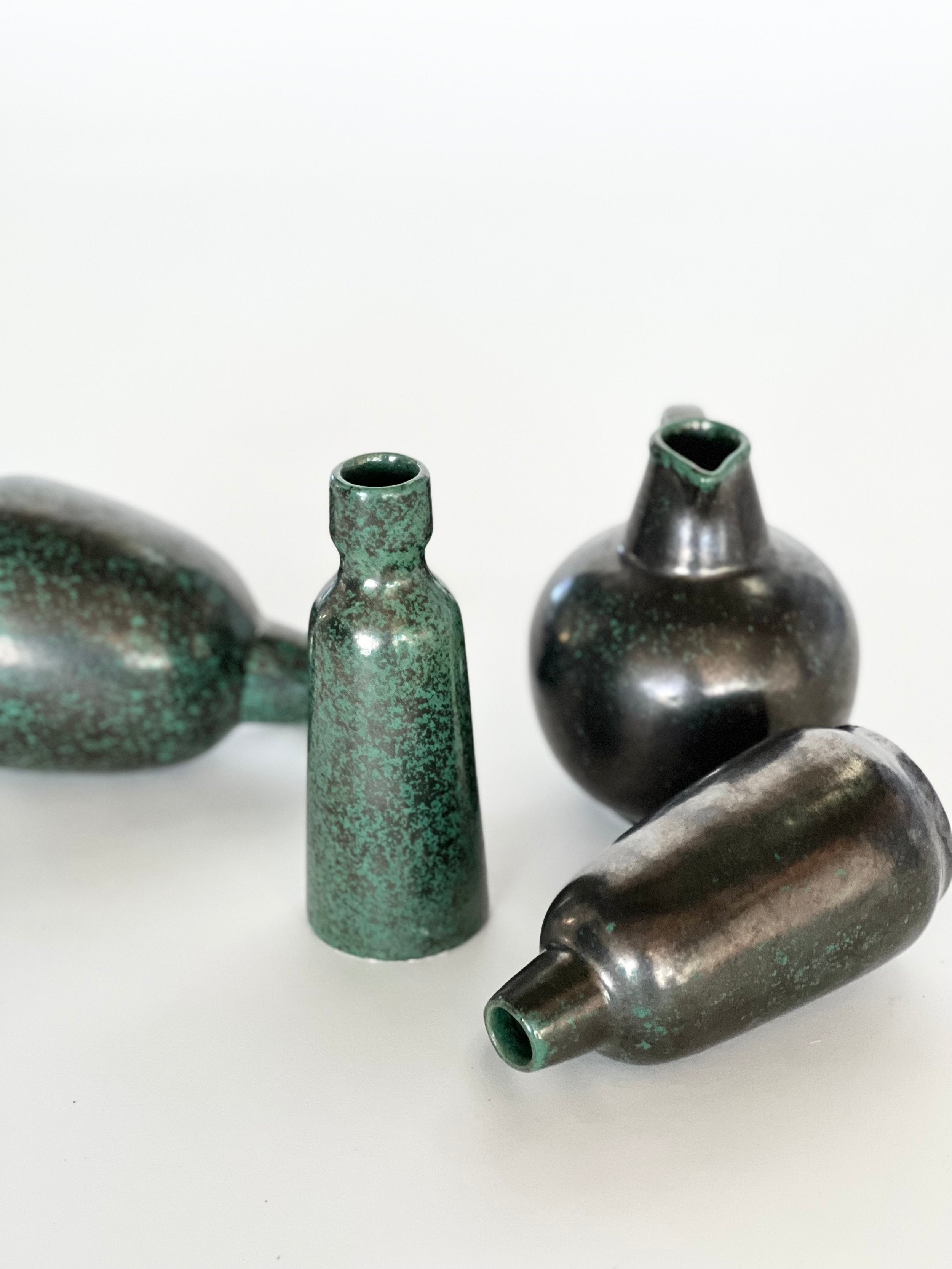 COLLECTION OF PETITE "VERDIGRIS" VASES