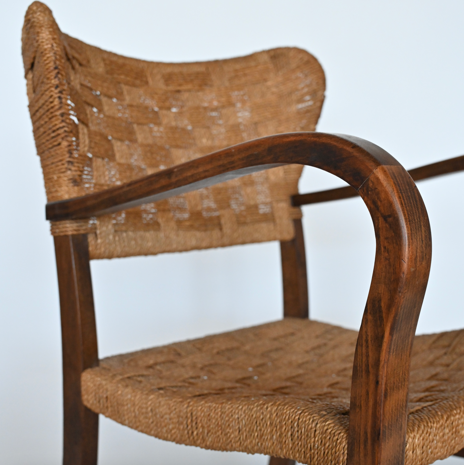 WOVEN ROPE AND BENTWOOD ARMCHAIR