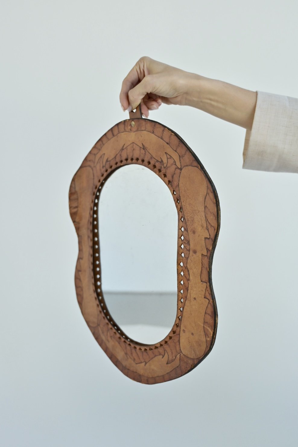 TOOLED LEATHER MIRROR