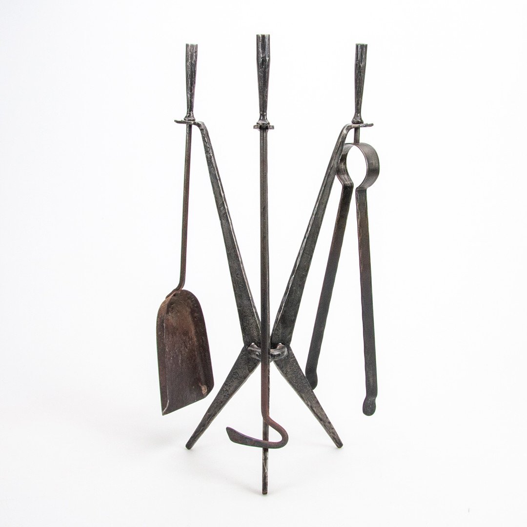 VINTAGE FORGED IRON FIRETOOL SET