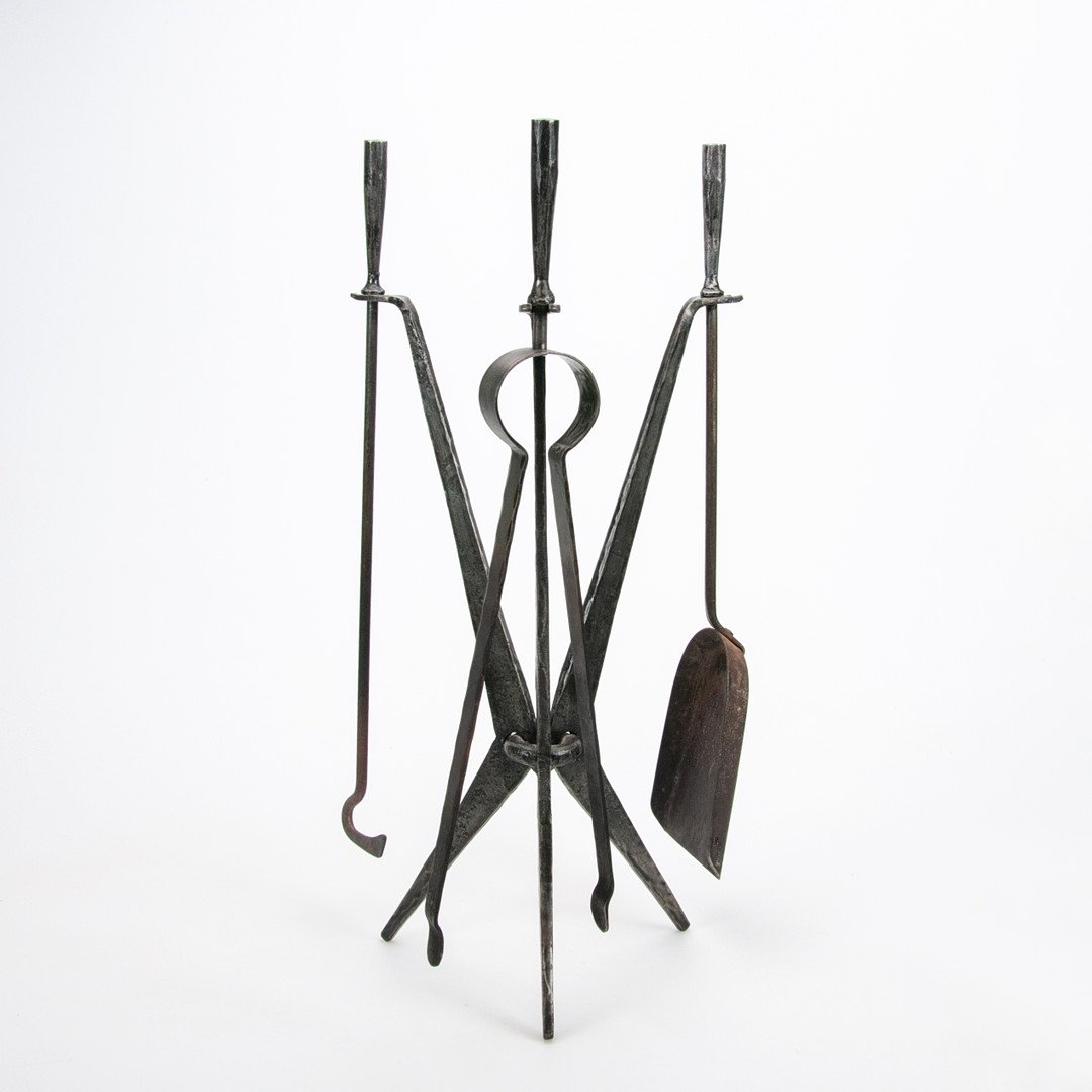 VINTAGE FORGED IRON FIRETOOL SET