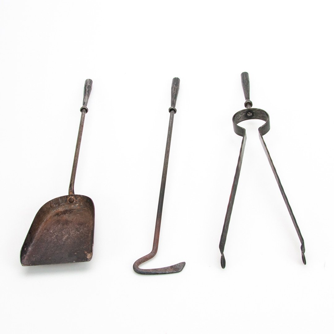 VINTAGE FORGED IRON FIRETOOL SET