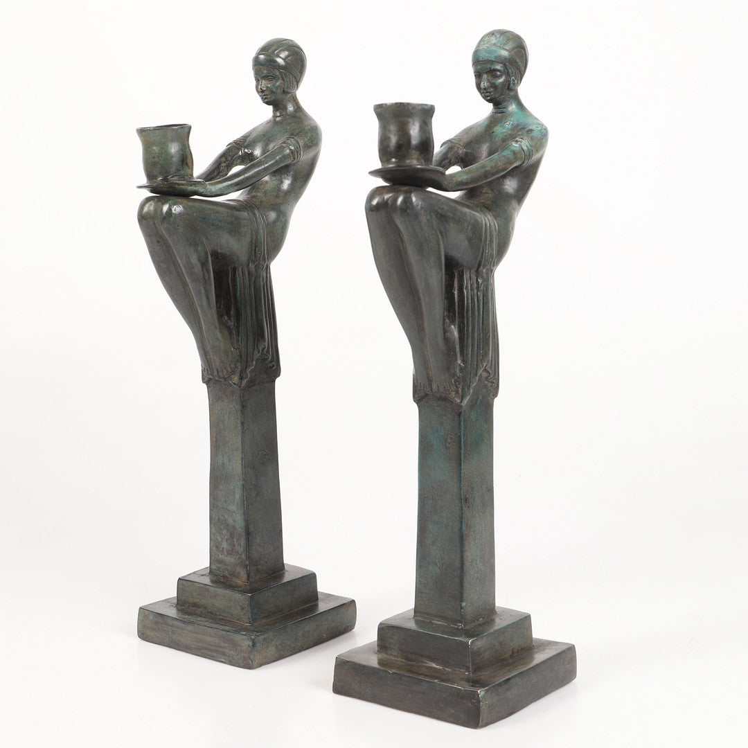 ART DECO FEMALE FIGURE CANDLE HOLDERS