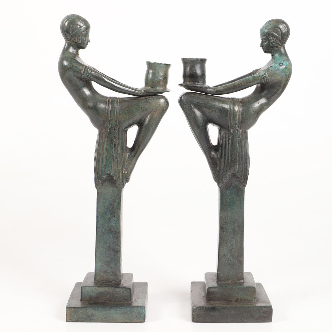 ART DECO FEMALE FIGURE CANDLE HOLDERS