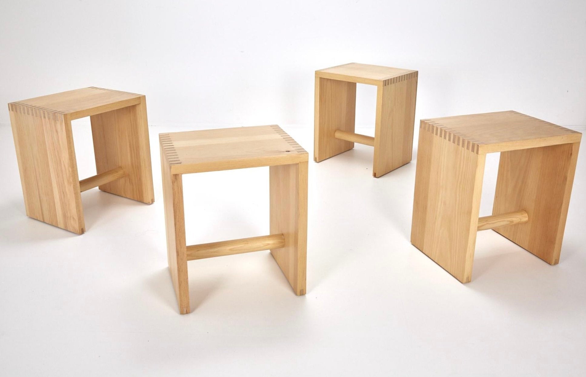 PAIR OF SOLID PINE RECTILINEAR SIDE TABLES / STOOLS