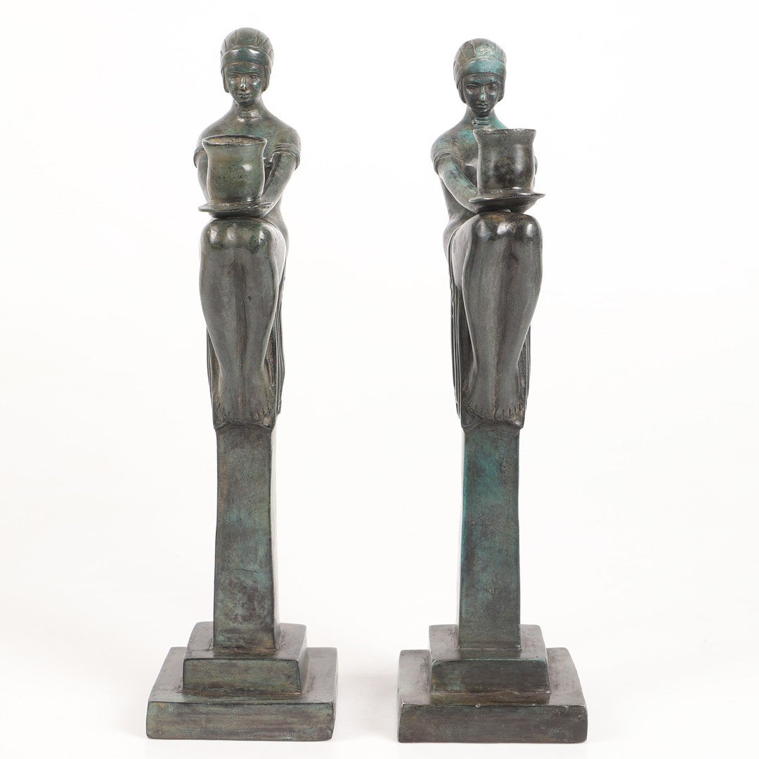ART DECO FEMALE FIGURE CANDLE HOLDERS